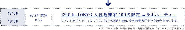 J300 in TOKYO  女性起業家100名限定 コラボパーティー